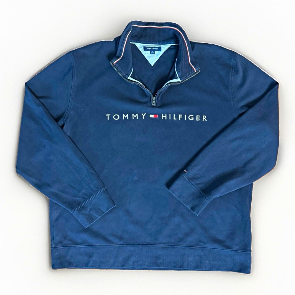 Tommy Hilfiger Men's Navy Cotton Knit 1/4 Zip Mock Neck Sweatshirt XXL